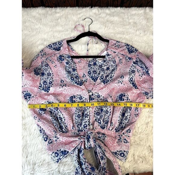 Desert Queen Gypsy Top Vibrant Paisley Pink Blue Size 34 / XS / 2 US 100% Cotton - Picture 8 of 11